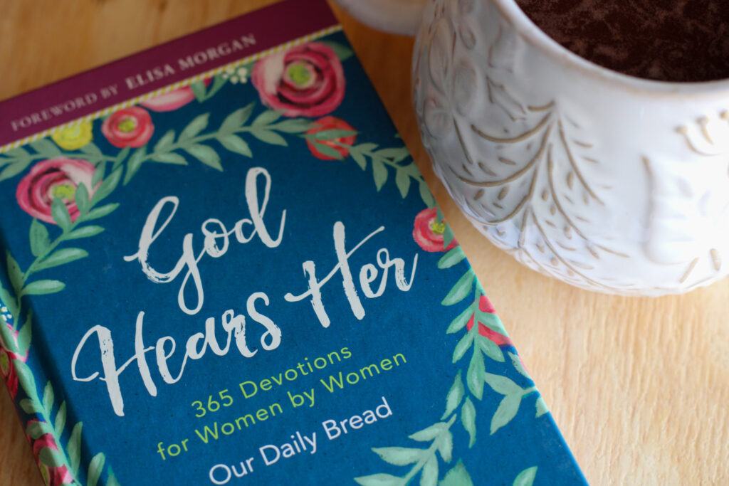 Shows devotional book.