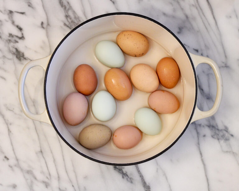 Dutch oven with water and eggs.