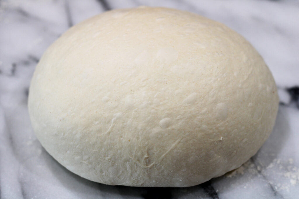 Ball of shaped sourdough bread dough.